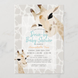 Mum & Baby Giraffe Greige Drive-by Baby Shower Invitation