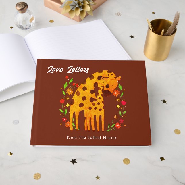Mum & Baby Giraffe Love letters from tallest Heart Guest Book (Front Open)