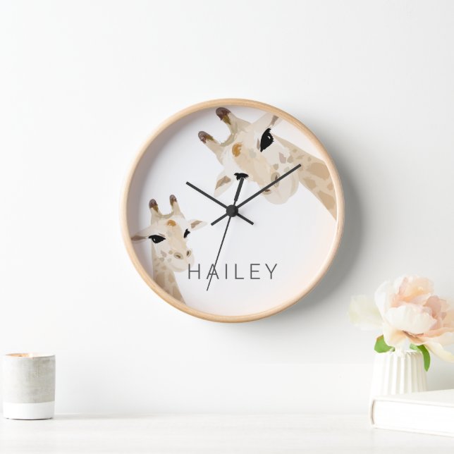 Mum & Baby Giraffe Name Nursery Kids' Room Clock (Home)