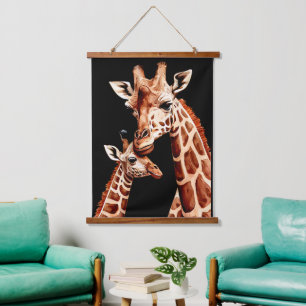 Mum & Baby Giraffe Watercolor Hanging Tapestry