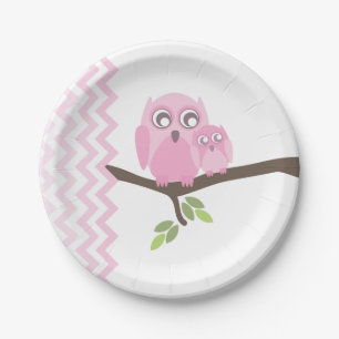 Mum + Baby Girl Owl Baby Shower Paper Plate