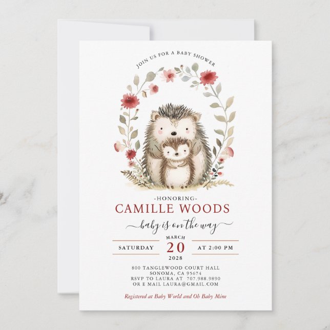 Mum Baby Hedgehog Baby Shower Invitation (Front)