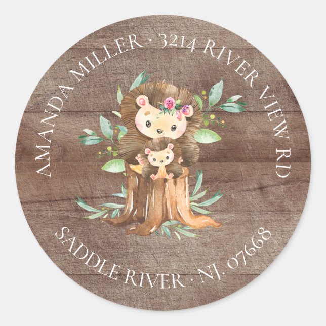 Mum & Baby Hedgehog Shower Return Address Label (Front)