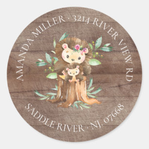 Mum & Baby Hedgehog Shower Return Address Label