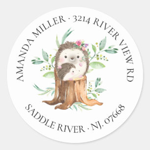 Mum & Baby Hedgehog Shower Return Address Label