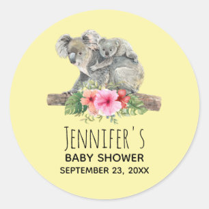 Mum & Baby Koala Bears Cute Watercolor Baby Shower Classic Round Sticker