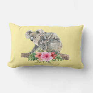 Mum & Baby Koala Bears Cute Watercolor Lumbar Cushion