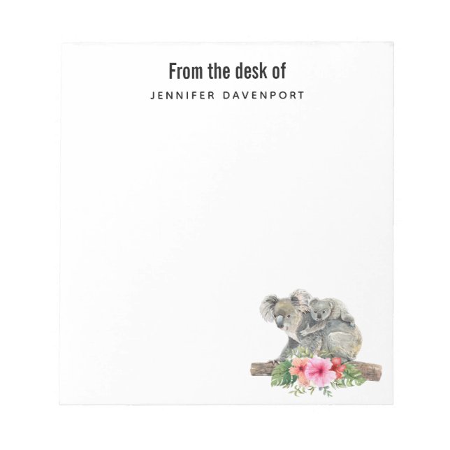 Mum & Baby Koala Bears Cute Watercolor Notepad (Front)
