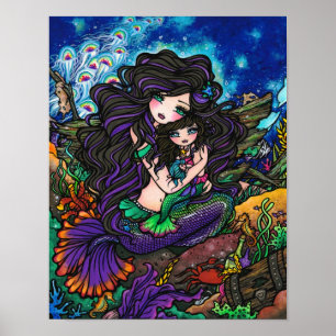 Mum & Baby Mermaid Fantasy Marine Art Hannah Lynn Poster