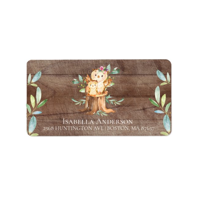 Mum & Baby Owl Baby Shower Address Label (Front)