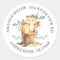 Mum & Baby Owl Baby Shower Return Address Label