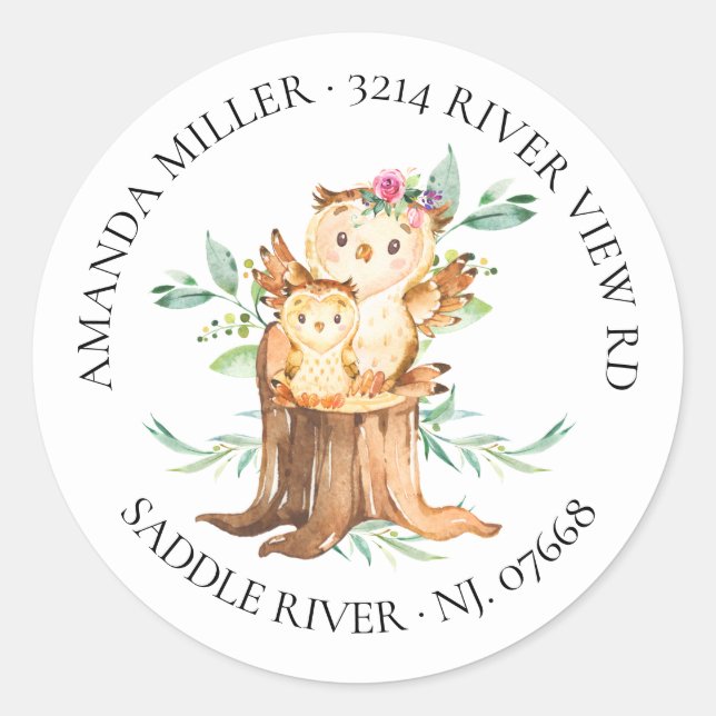 Mum & Baby Owl Baby Shower Return Address Label (Front)