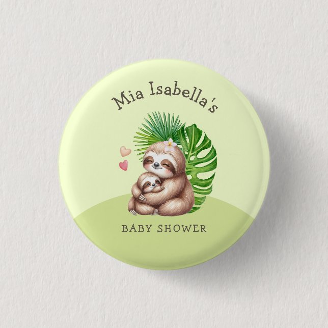Mum & Baby Sloth Baby Shower Customisable Button (Front)
