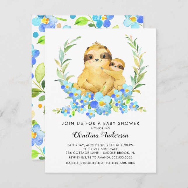 Mum & Baby Sloth Baby Shower Invitation (Front/Back)