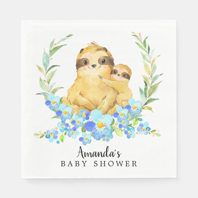 Mum & Baby Sloth Boys Shower Paper Napkins (Front)