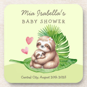 Mum & Baby Sloth Customisable Baby Shower Coaster