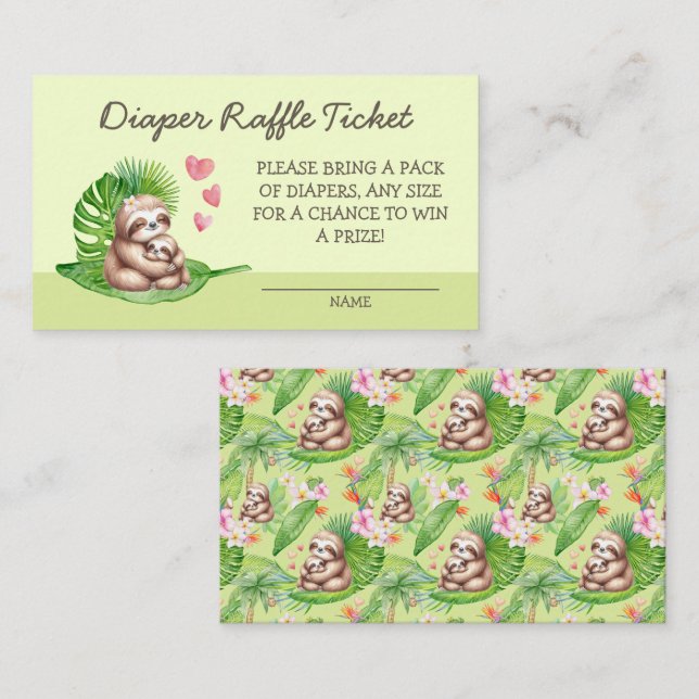 Mum & Baby Sloth Diaper Raffle Baby Shower Card (Front/Back)