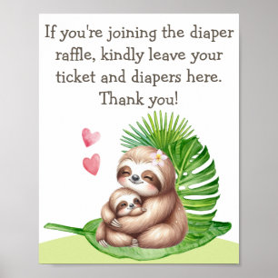 Mum & Baby Sloth Diaper Raffle Baby Shower Poster