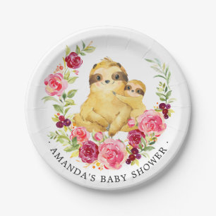 Mum & Baby Sloth Girls Baby Shower 7" Plate