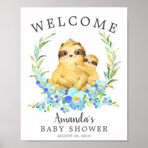Mum & Baby Sloth Welcome Baby Shower Poster
