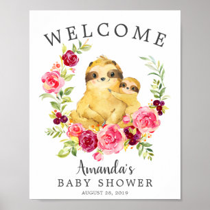 Mum & Baby Sloth Welcome Baby Shower Poster