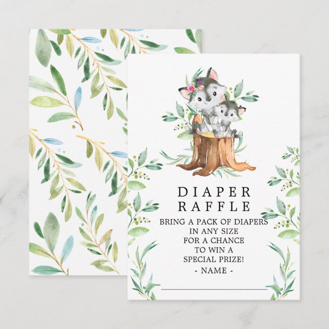 Mum & Baby Wolf Baby Shower Diaper Raffle Ticket Enclosure Card (Front/Back)