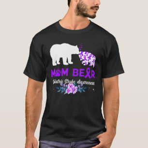 Mum Bear Paediatrics Stroke Awareness Purple Ribbo T-Shirt
