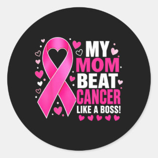 Mum Beat Breast Cancer Like A Boss Fighter Classic Round Sticker