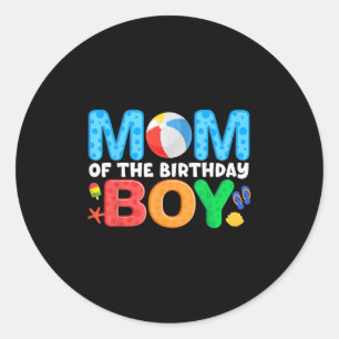 Mum Birthday Boy Kids Beach Ball Theme Party Pool Classic Round Sticker