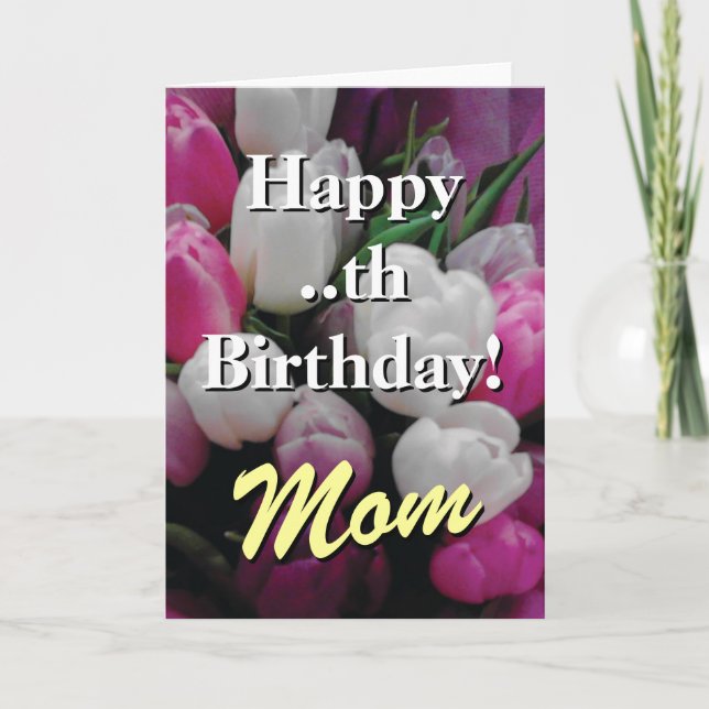 Mum Birthday card | pink tulip flower bouquet (Front)