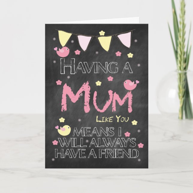 Mum Birthday Chalkboard With Little Birds Flowers Card (Front)