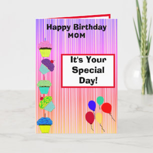 Mum Birthday Cupcakes Ombre Stripes PHOTO Card