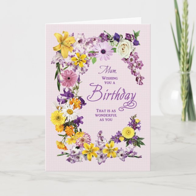 Mum Birthday Flower Frame Assorted Garden Bloom Card (Front)
