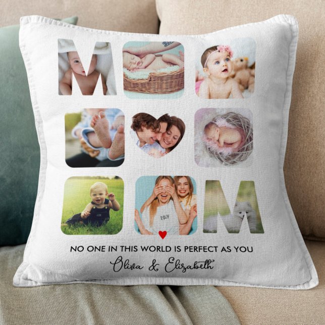Mum Birthday Gift Custom Photo Collage Heart Cute Cushion (Creator Uploaded)