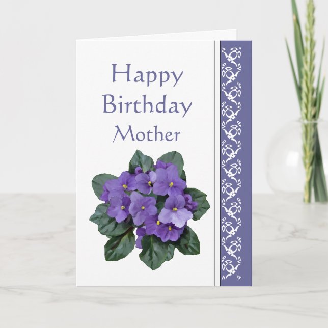 Mum Birthday, Poem African Violet Purple Flower Card (Front)