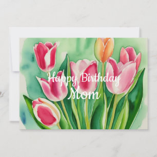Mum Birthday Stylish Watercolor Tulip Flower Card