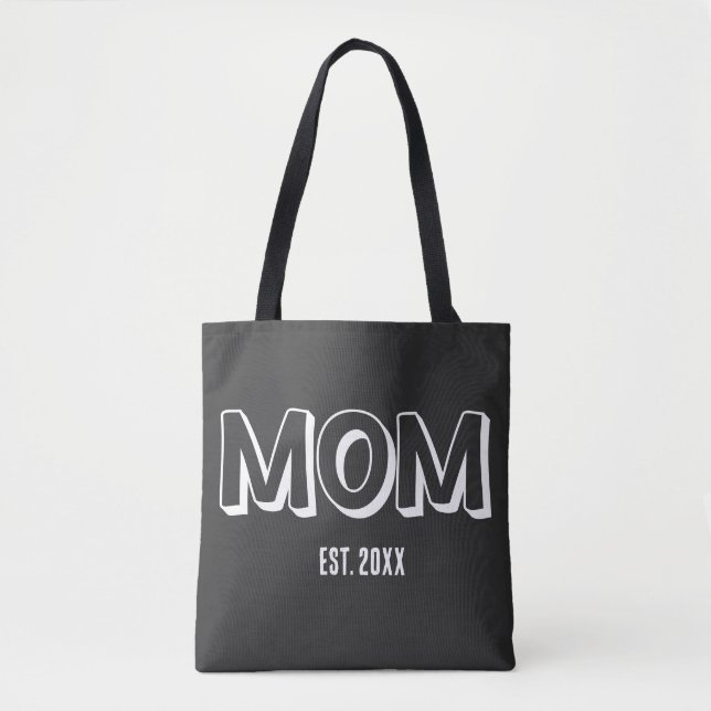 Mum Black Minimal Typography Established Year Tote Bag (Front)