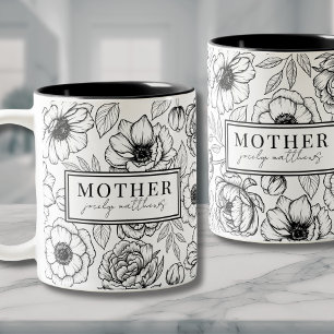 Mum Black White Floral Mother Two-Tone Coffee Mug