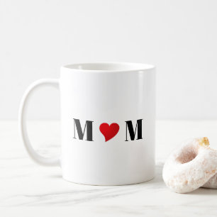 Mum black white red heart modern typography cute coffee mug