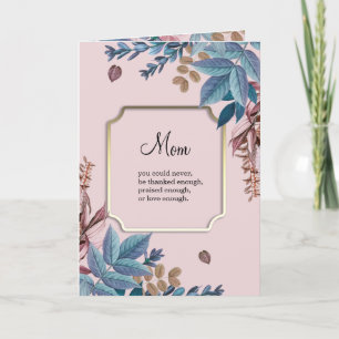 Mum Blue and Elegant Gold Colourful Leaves Card
