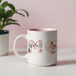 Mum Blush Pink Floral Bubble Lettering Heart Photo Two-Tone Coffee Mug<br><div class="desc">Give a beautiful and memorable gift for mum with our personalised MOM photo mug. Our design features a wrap-around design with "MOM" in blush pink floral pattern bubble lettering. The letter "O" is replaced with a custom heart photo to display your own special photo. This special mug is the perfect...</div>