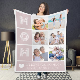Mum Blush Pink Heart Photos Fleece Blanket