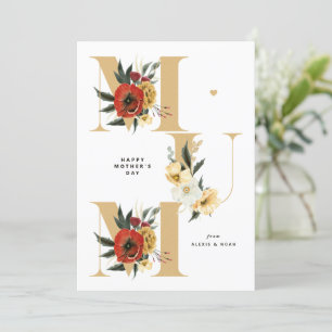 MUM Boho Flowers Gold Happy Mother's Day Holiday Card