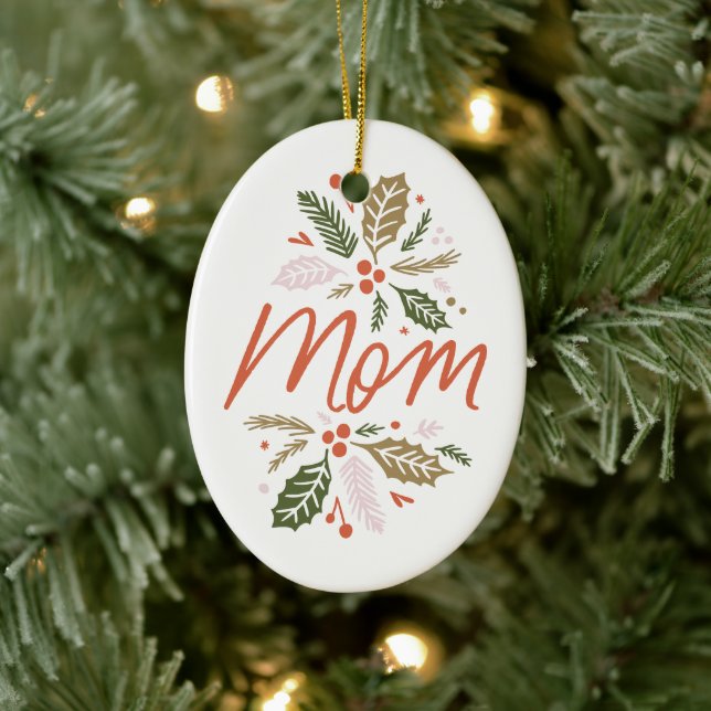 Mum Bright Holly Christmas Photo Ceramic Ornament (Tree)