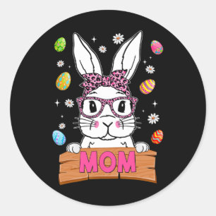 Mum Bunny Leopard Gles Happy Easter Day Women Girl Classic Round Sticker