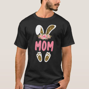 Mum Bunny Leopard Print Flowers Family Easter Day T-Shirt