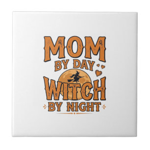 Mum By Day Witch By Night Halloween Shirt Design_1 Ceramic Tile