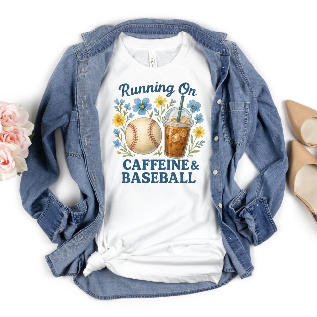 Mum Caffeine and Baseball Sports Mum of Boys T-Shirt (Running on Caffeine and Baseball T-shirt for Mom whose boys play baseball. Gift for mom. Mother's Da)