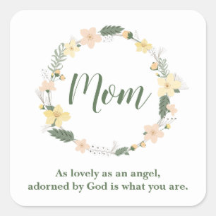 Mum charm floral wreath square sticker