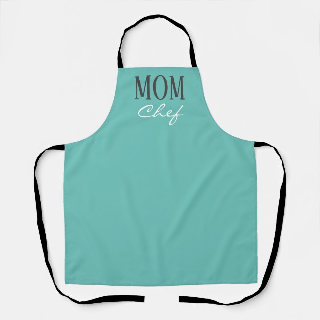 Mum Chef Modern Teal White Script Kitchen Apron (Front)